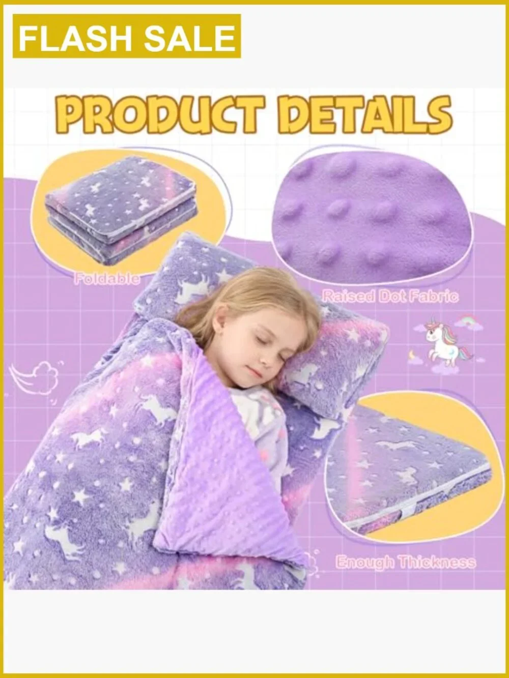 Kids Nap Mat with Pillow and Blanket - Foldable Daycare Sleeping Bag Floor